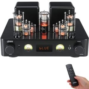 Amplificador de tubo de vácuo Juson Audio JTA100 200W integrado com BT 5.0 óptico AUX RCA PHONO entrada e saída de fone de ouvido 2.1CH Classe AB HIFI de áudio doméstico para toca-discos (JTA100-Novo) (Equipamentos)
