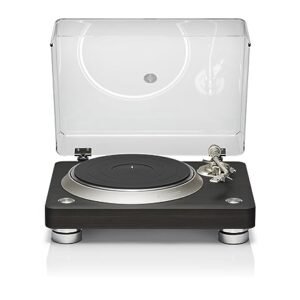 Denon Toca-discos DP-3000NE, toca-discos moderno para discos de vinil de 33-1/3, 45 e 78 RPM, acabamento fosco de folheado de madeira de ébano escuro, capa removível contra poeira, especial em forma (CDs)