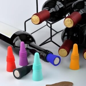 Conjunto de 6 tampas de silicone para garrafas de vinho à prova de vazamento: ótimo para uísque, champanhe e cerveja, um item essencial para barras de cozinha (Vinhos)