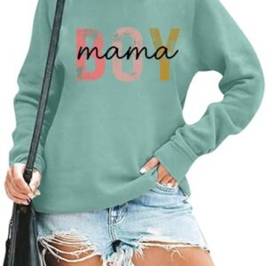 RMTXCD Moletom feminino Life is Better with My Boys com estampa de letras, estampa de letras, pulôver Mom Life, casual, gola redonda, Verde, GG (CDs)