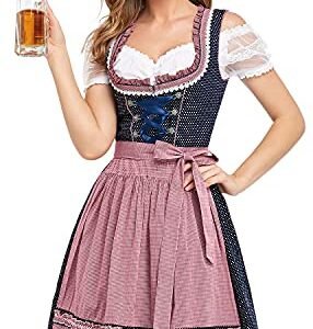 HiZiTi Fantasias da Oktoberfest, vestidos femininos Dirndl, 3 peças, vestidos alemães da Oktoberfest, fantasia bávara, roupas de carnaval de cerveja, Azul e rosa, XXG (Cervejas)