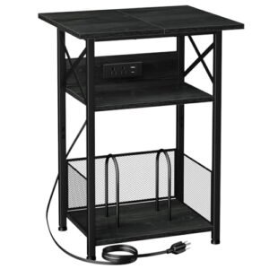 AMHANCIBLE Suporte para toca-discos com estação de carregamento, suporte grande para toca-discos com armário de armazenamento, mesa de canto de 3 níveis comporta até 100 álbuns, suporte de disco para (Equipamentos)