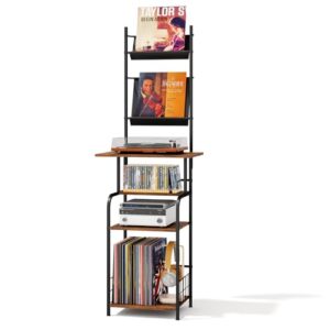Homsorout Suporte para toca-discos com armazenamento de vinil - mesa giratória de 6 camadas com pés ajustáveis, armário de metal e madeira - Prateleira organizadora de console para sala de estar (Equipamentos)