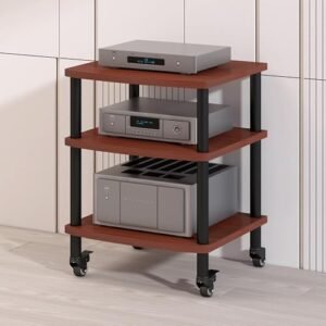 Suporte de mídia AV de 3 camadas/4 níveis, rack amplificador HiFi, suporte para leitor de CD, gabinete de componente estéreo com roda, torre de rack de áudio móvel (branco, 2 camadas) (Equipamentos)