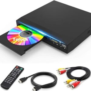 Tojock Leitor de DVD Com Saída HDMI AV Para TV, HD Com Saída Coaxial, Cabo AV, Controle Remoto, Entrada USB, Sem Região (CDs)