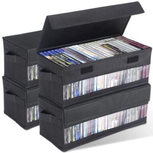 CCidea Caixas de armazenamento de CD – Pacote com 2 caixas de CD – Suportes de disco de 35,5 x 15 x 13,5 cm com tampas e janela visual, comporta até 32 CDs em caixas de joias completas, 65 CDs em (CDs)