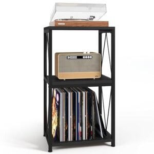 Y&M Suporte para toca-discos, suporte de toca-discos com armazenamento de discos de vinil, mesa de exibição de prateleira de disco de 3 camadas para CD de álbum, suporte de toca-discos, mesa de canto (Equipamentos)