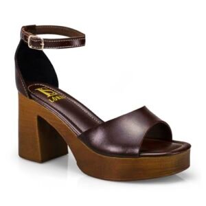 Tamanco Feminino Sandália Fivela Salto Alto Grosso Bloco Madeira 007-012 (Café, BR, Adulto, Numérico, 40) (Café)