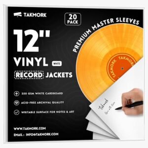 TAKMORK Jaquetas de disco de vinil LP em branco de 30 cm, capas de álbum de cartolina pesada de 350 g/m2 com lombada de 4 mm, sem orifício central, para bricolage e armazenamento, branco, 20 peças (CDs)