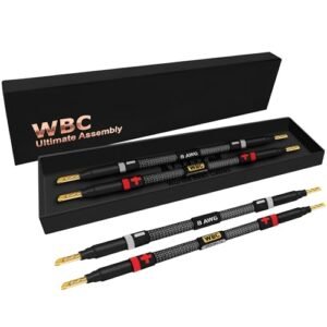 WORLDS BEST CABLES 4 unidades – 8 polegadas Ultimate – 8 AWG – Ultra-Pure OFC – Cabos jumper de alto-falante audiófilo HiFi premium com plugues banana dourado Eminence e jaqueta de tweed de carbono (Equipamentos)
