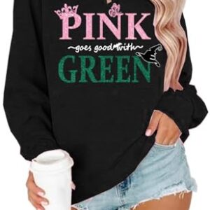 BestLucky Pink Goes Good With Green Moletom Feminino Wicked Merch Musical Filme Gráfico Presentes Casual Manga Longa Suéter Tops, Preto, P (CDs)