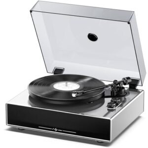 Leitor de discos 1 por ONE com alto-falantes embutidos, toca-discos de aço inoxidável com DSP, cartucho AT-3600L, contrapeso ajustável, suporte de vinil de 33/45 RPM, saída de telefone/linha (CDs)
