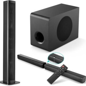 Soundbar 2.1 Canais Home Theater - RMS 80W/MAX 360W, Subwoofer Incluso (160×230×340mm) e Controle Remoto, Bluetooth+HDMI, Compatível com Diversos Dispositivos, Ideal para Casa (Equipamentos)