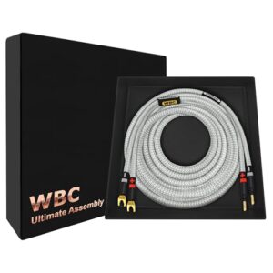 WORLDS BEST CABLES 12 pés Ultimate - 8 AWG - Ultra-Pure OFC - Cabo de alto-falante audiófilo HiFi premium para canal central - plugues Eminence Gold Banana (x2) e Spade (x2) e jaqueta de tweed prata (Equipamentos)