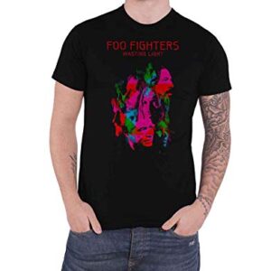 Foo Fighters Camiseta Wasting Light Band Logo oficial masculina preta tamanho, Preto, P (CDs)