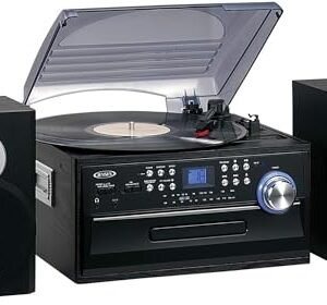Jensen JTA475B Toca-discos de 3 velocidades com CD, rádio estéreo AM/FM, cassete e controle remoto - JENSEN JTA-475 TURNTABLE (CD/CASSETTE AM/FM) (Discos de Vinil)