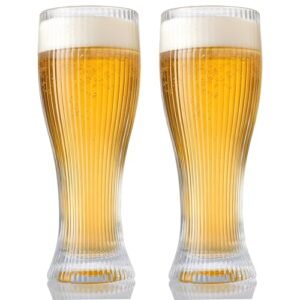 AIZOE Conjunto de 2 copos de cerveja Pilsner – Copos de cerveja artesanais com gravação espiral antiderrapante para gengibre, raiz, lager, cerveja, IPA, conjuntos de copos e utensílios de bar para (Cervejas)