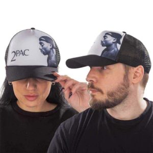 Boné de beisebol Tupac 2Pac Foto de perfil oficial preto caminhoneiro unissex tamanho único, Preto/branco, Tamanho �nica (CDs)