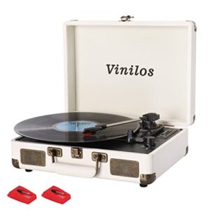Reprodutor de discos para vinil com alto-falantes integrados com saída Bluetooth, 3 velocidades, toca-discos retrô, mini mala LP Player com gravação USB, inclui 2 Stylus extra (Equipamentos)