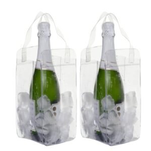 Kit com 02 Sacolas Térmicas para Bebidas - Isolante Térmico com Alça para 1 Garrafa de Vinho ou Espumante - Leve para Piqueniques, Praia e Festas - PVC Transparente e Resistente (Vinhos)