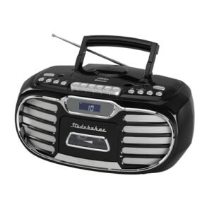 Boombox Bluetooth com som grande retrô Edge com CD/gravador de cassete/rádio estéreo AM-FM (preto/SB2150B) (CDs)