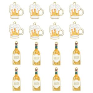 Echoed Elegance Pingentes esmaltados de liga com tema Oktoberfest, 20 peças, 2 estilos, pingentes de cerveja/copo de cerveja dourado claro com orifício de 1,6 mm para fazer joias DIY, presente ideal (Cervejas)