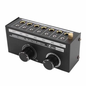 Cryfokt Seletor de Sinal de áudio 6 Entradas 1 Comutador de Saída Com Ajuste de Volume para de Home Theater Concha de Metal para Pré-amplificador CD Player 20-20kHz (Equipamentos)