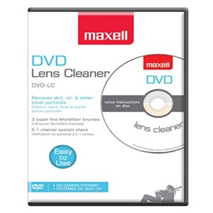 Maxell 190059, limpador de lente de DVD com sistema de escova de microfibra - para limpeza ideal, remoção de óleo de poeira, partículas pequenas - compatível com todos os sistemas de jogos DVDs, PC, - DVD Lens Cleaner (CDs)