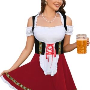 Molirex Fantasias femininas Oktoberfest vestidos Dirndl de veludo vestido bávaro roupas de carnaval de cerveja vermelho grande (Cervejas)