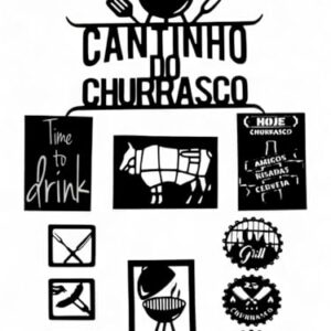 Kit 11 Quadros Decorativos Cantinho do Churrasco, MDF 3mm, Preto, Decoração para Área de Churrasco (Cervejas)