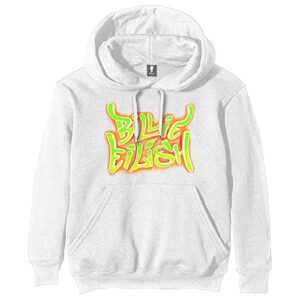 Billie Eilish Moletom masculino com capuz Airbrush Flames Blohsh (estampa nas costas) branco, Branco, GG (CDs)