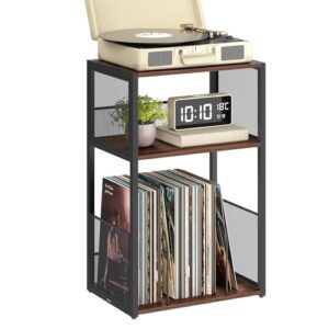 VASAGLE Suporte para toca-discos, mesa lateral de 3 camadas, armazenamento de discos de vinil de até 100 álbuns, mesa de canto para sala de estar, quarto, nogueira natural ULET275K02 (Discos de Vinil)