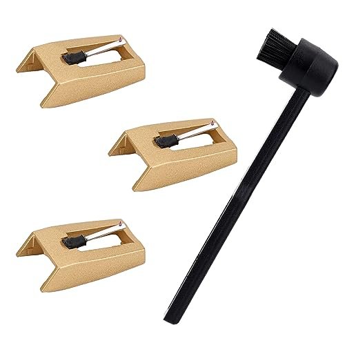 Agulha de toca-discos de 3 peças, substituição de agulha de disco de longa duração com escova mais limpa, substituição de agulha para toca-discos de vinil (dourado) (Equipamentos)