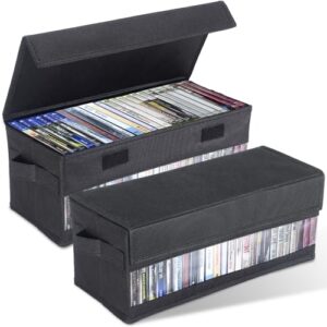 CCidea Caixas de armazenamento de CD – Pacote com 2 caixas de CD – Suportes de disco de 35,5 x 15 x 13,5 cm com tampas e janela visual, comporta até 32 CDs em caixas de joias completas, 65 CDs em (CDs)