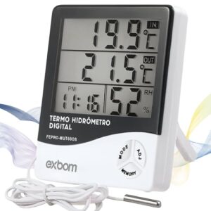 Termômetro Digital E Higrômetro Para Medição De Temperatura e Umidade Do Ar Máxima/Minima Com Relógio Digital Para Freezer Geladeira Aquario Chocadeira Empresarial Cabo Linha de Qualidade Premium (Cervejas)