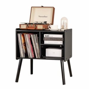 BEROXII Suporte para toca-discos, mesa de toca-discos de meados do século com capacidade para até 150 álbuns, armário de disco de vinil com prateleiras ajustáveis, suporte de toca-discos de madeira (Equipamentos)