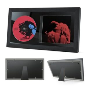 Moldura de exibição de CD de 36,5 cm x 20 cm para discos e estojos – Moldura de CD assinada com suporte de parede ou suporte de mesa, perfeita para colecionadores e presentes (CDs)