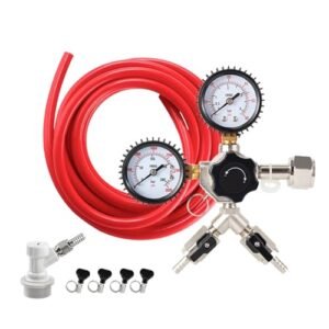 Regulador de CO2 de calibre duplo, regulador profissional de cerveja comercial, mangueira de carbonatação Kegerator, linha de gás de cerveja premium(W21.8 with barbs) (Cervejas)