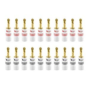 Nakamichi Série Excel Plugue Banana BFA Ouro 24k 12-18 AWG 4mm p/Caixa Som Amplificador Hi-Fi AV Home Theater Cabo Áudio Conector Parafuso, 20 Peças (10 Pares) (Equipamentos)