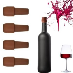 Kit Tampa Rolha de Silicone Reutilizável para Vinho Vedação Hermética Sustentável Flexível e Compatível com Garrafas de Vinho e Espumante 4 Unidades JETBUY (Marrom) (Vinhos)