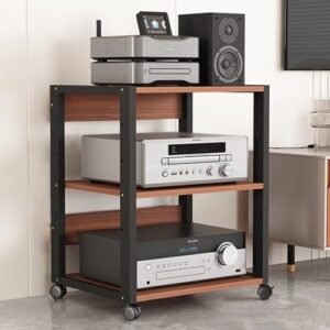 Suporte moderno para toca-discos de 68,5 cm, prateleira de mídia de áudio móvel, armário de armazenamento vertical ajustável para casa, escritório e sala de aula, rack de equipamento estéreo de (Equipamentos)