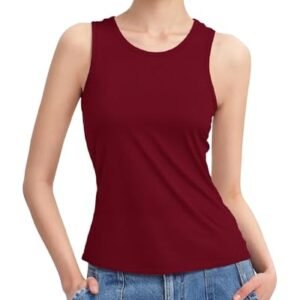 Regata feminina atlética casual sem mangas de ajuste clássico, Vinho tinto, GG (Vinhos)