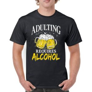 Camiseta masculina Adulting Requires Alcohol Caneca de cerveja engraçada Clink Drinking Humor Craft Ale Brewery Octoberfest IPA camiseta masculina, Preto, M (Cervejas)