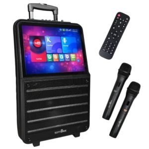 Caixa de Som Karaokê Portátil Tela Touch HD 15.1" com 2 Microfones Sem Fio, Android 12 2GB RAM + 64GB, Wi-Fi Bluetooth Bateria 13200mAh Longa duração (Equipamentos)