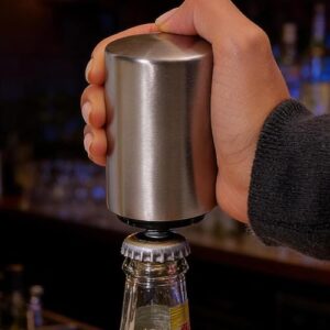 Abridor magnético de garrafa de cerveja com apanhador automático de tampas, abridor de garrafas de refrigerante e cerveja de aço inoxidável ultra premium, acessório de barra de design conveniente push (Cervejas)
