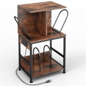 ZEXVIDA Suporte para toca-discos com armazenamento de vinil, grande mesa para gravar 180 álbuns, suporte de armazenamento de discos de vinil com carregador USB, mesa lateral multifuncional e (Equipamentos)