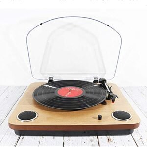 UWEREBFM Leitor de vinil Hi-Fi e Home PortableVintage com acionamento por correia de 3 velocidades com alto-falante estéreo embutido, entrada auxiliar, entrada para fone de ouvido, saída RCA, madeira (Equipamentos)