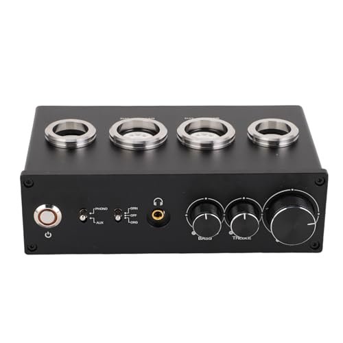 Jiawu Pré-amplificador de Mesa Giratória Estéreo Phono de Tubo Com Controle de Graves Agudos para Toca-discos Alto-falante Doméstico HiFi, Material de Liga de Alumínio, Tubos 6E2 6A2, para (Equipamentos)