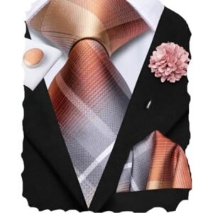 Hi-Tie Conjunto de gravatas masculinas de seda para homens 4 peças gravata e bolso quadrado flor lapela broche conjunto de abotoaduras preto vermelho verde gravata, Champanhe cinza vinho, M (Vinhos)