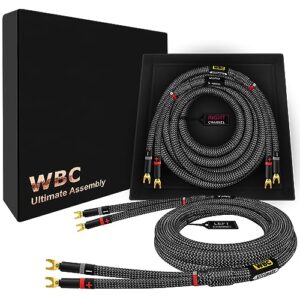 WORLDS BEST CABLES Cabo de alto-falante audiófilo HiFi premium de 1,8 m - 9 AWG - OFC ultra puro, par com plugues Eminence Spade e jaqueta de tweed de carbono (Equipamentos)